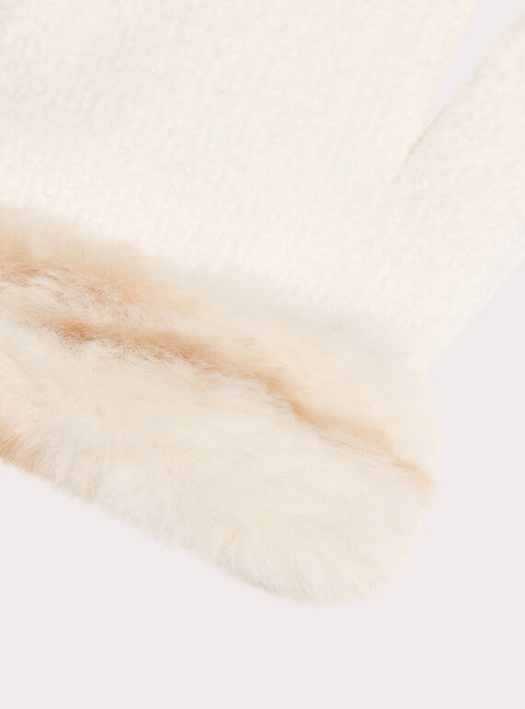 Cream Gloves With Faux Fur Cuff