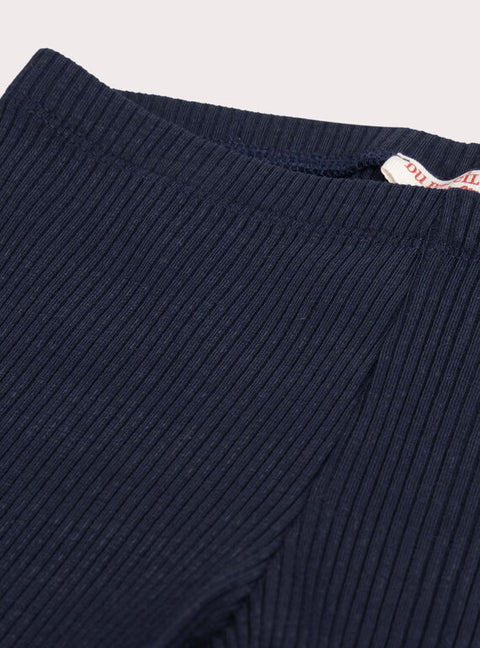 Navy Ribbed Cotton Leggings