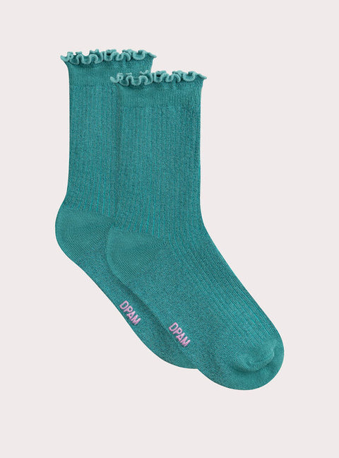 Green Ribbed Cotton Rich Sparkle Socks