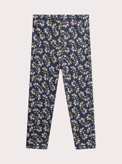 Navy Floral Print Cotton Leggings