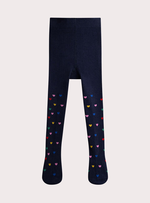 Navy Heart Pattern Cotton Rich Tights