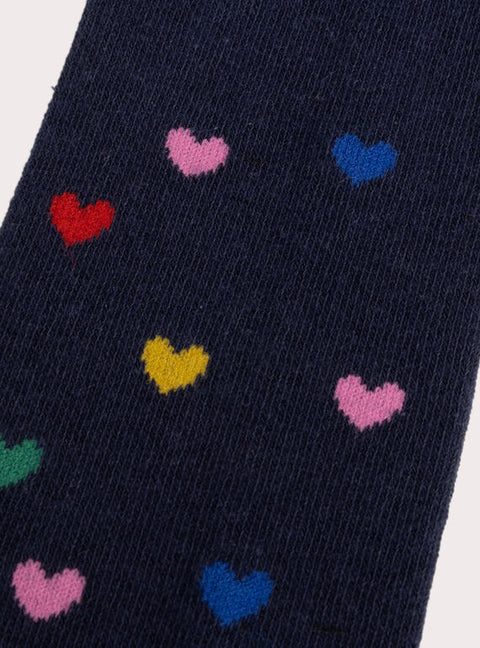 Navy Heart Pattern Cotton Rich Tights