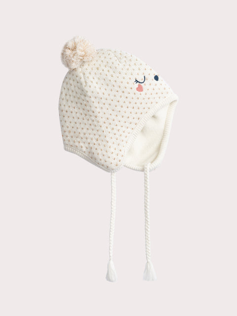 Cream Heart Pattern Micropolar Lined Hat