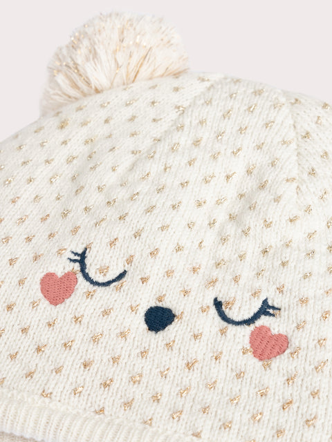 Cream Heart Pattern Micropolar Lined Hat