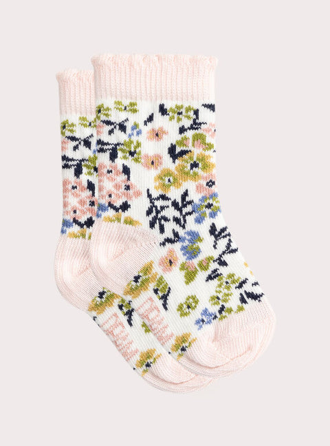 Cream Floral Print Cotton Rich Socks