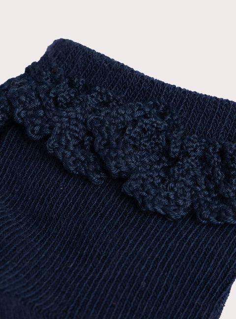 Navy Lace Cuff Cotton Rich Sock