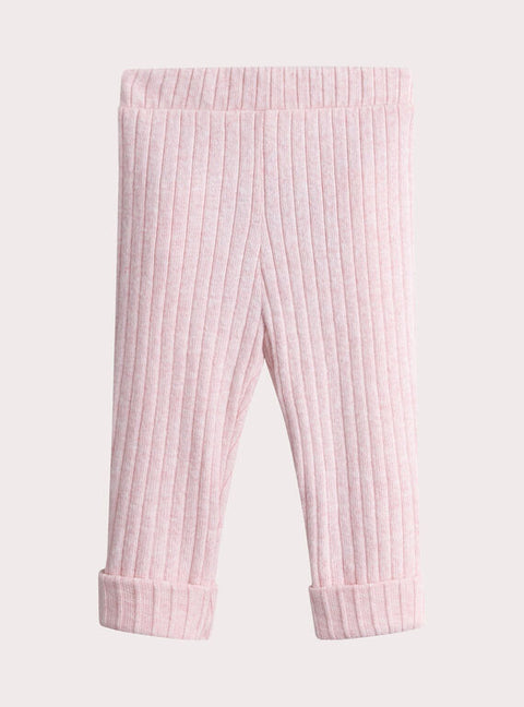 Pink Ribbed Cotton Leggings