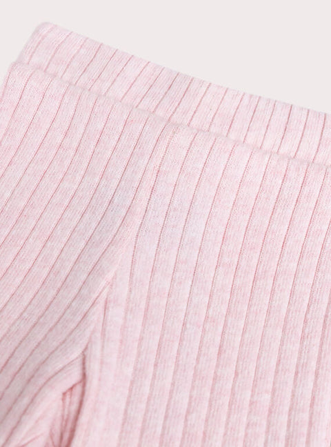 Pink Ribbed Cotton Leggings