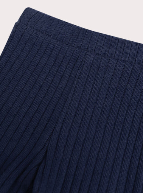 Navy Ribbed Cotton Tights