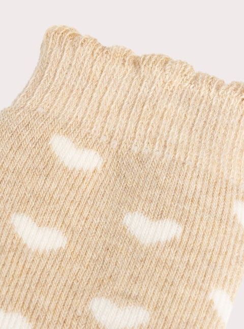 Beige Heart Pattern Cotton Rich Socks