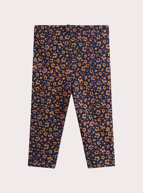 Navy Floral Print Cotton Leggings