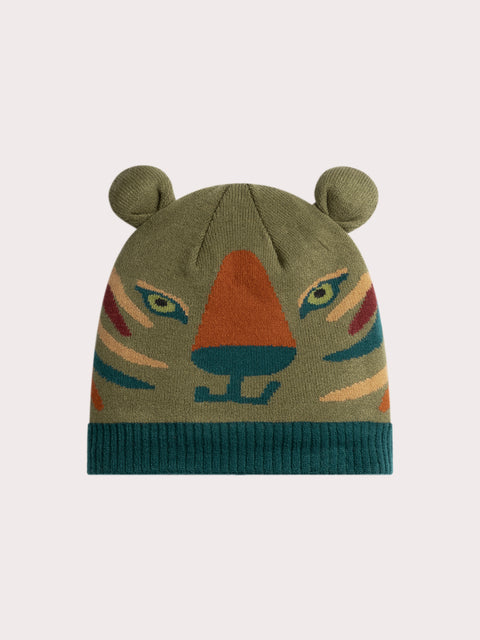 Soft Boa Lined Green Tiger Animation Hat