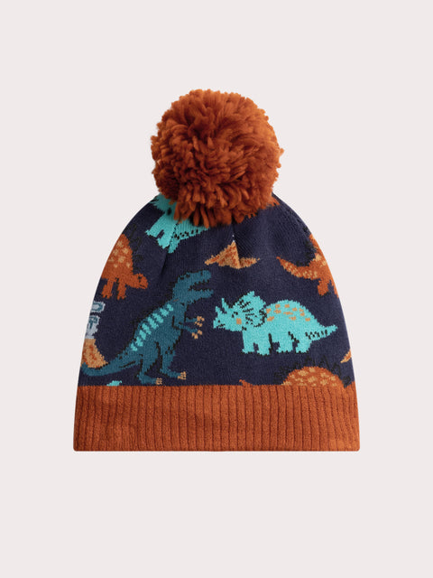 Blue Micropolar Lined Dinosaur Print Hat