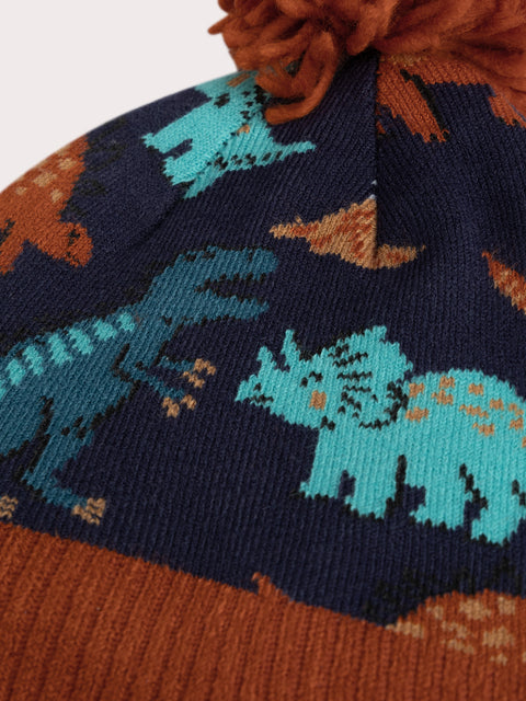 Blue Micropolar Lined Dinosaur Print Hat