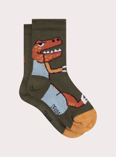 Green Dinosaur Cotton Rich Socks