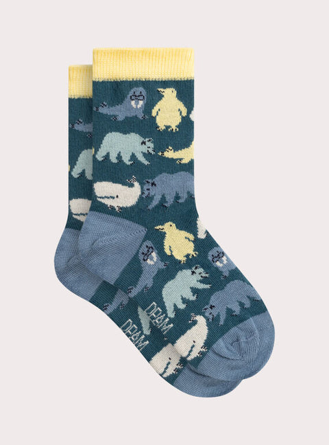 Blue Artic Animal Animation Cotton Rich Socks