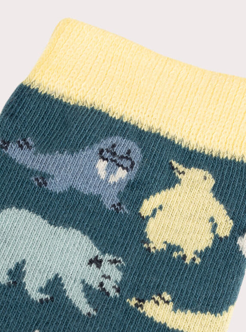 Blue Artic Animal Animation Cotton Rich Socks