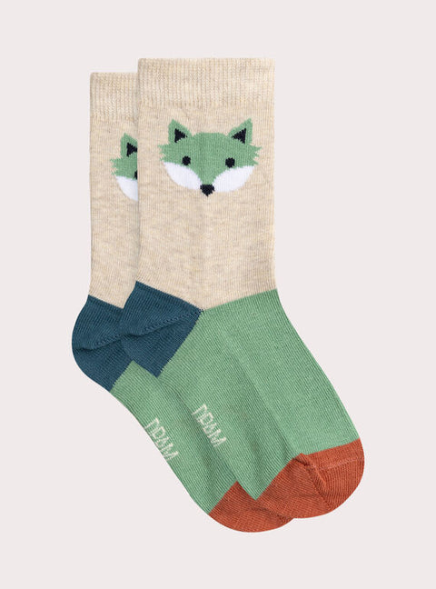 Beige Cotton Rich Fox Socks