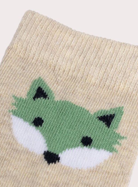 Beige Cotton Rich Fox Socks