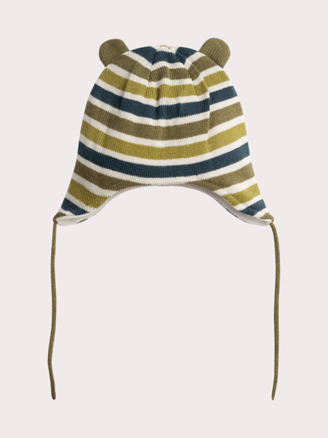 Micropolar Lined Green & Navy Stripe Hat