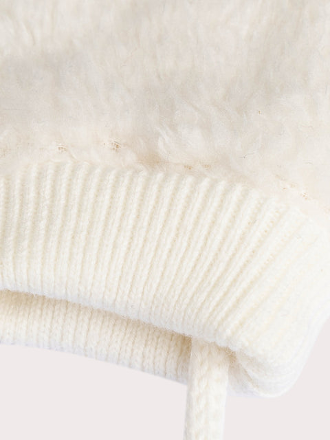 Lined Cream Soft Boa Gloves With Ties