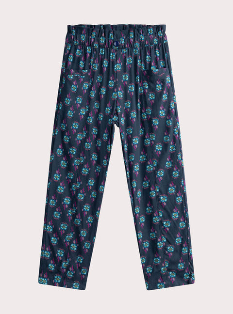 Blue Paper Bag  Waist Floral Print Viscose Trousers