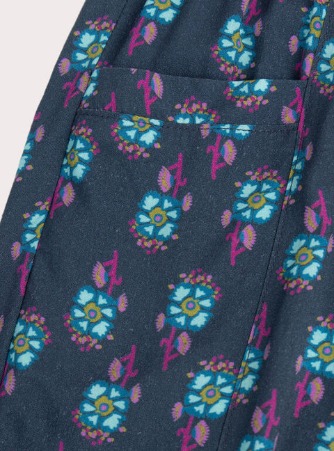 Blue Paper Bag  Waist Floral Print Viscose Trousers