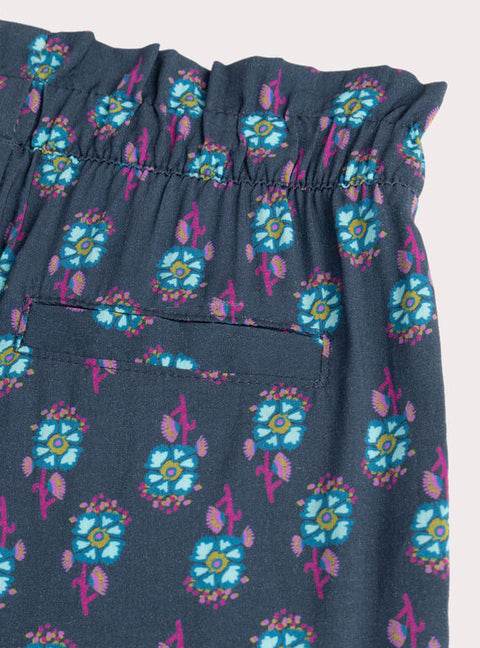 Blue Paper Bag  Waist Floral Print Viscose Trousers