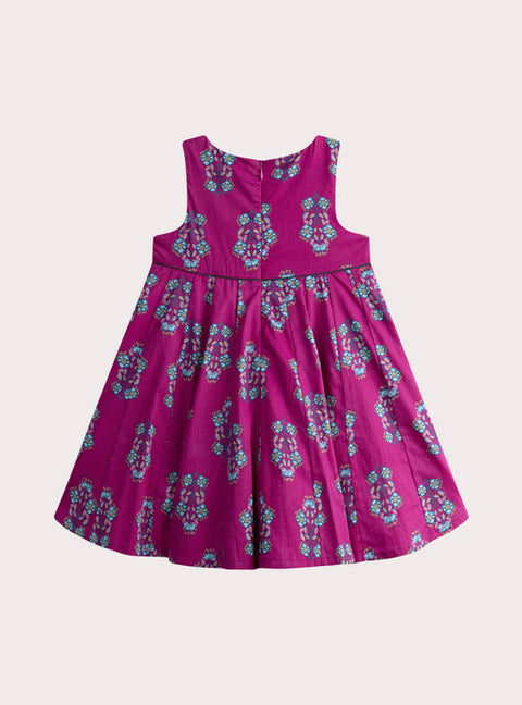 Lined Pink Floral Print Cotton Dress