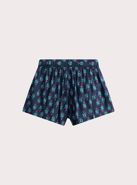 Blue Floral Print Viscose Shorts