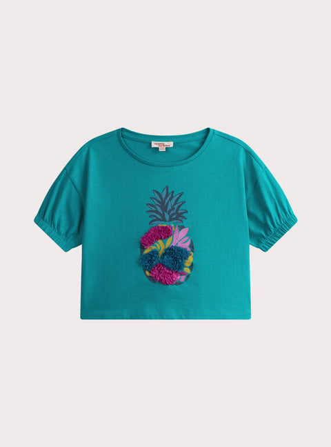 Turquoise Pineapple Animation Short Sleeve Cotton T-shirt