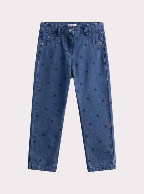 Heart Print Denim Jeans