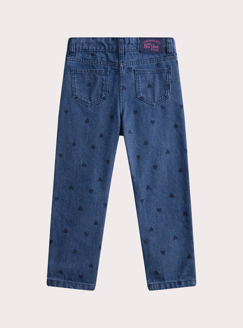 Heart Print Denim Jeans