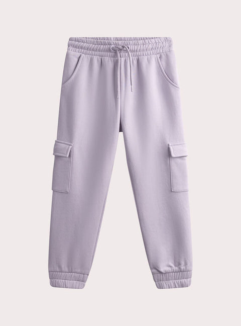 Purple Cotton Fleece Cargo Joggers