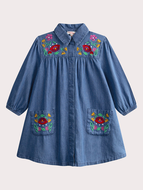 Embroidered Denim Dress