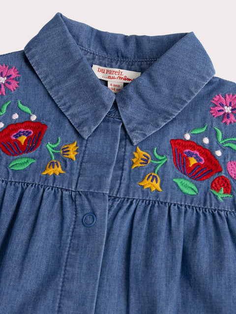 Embroidered Denim Dress