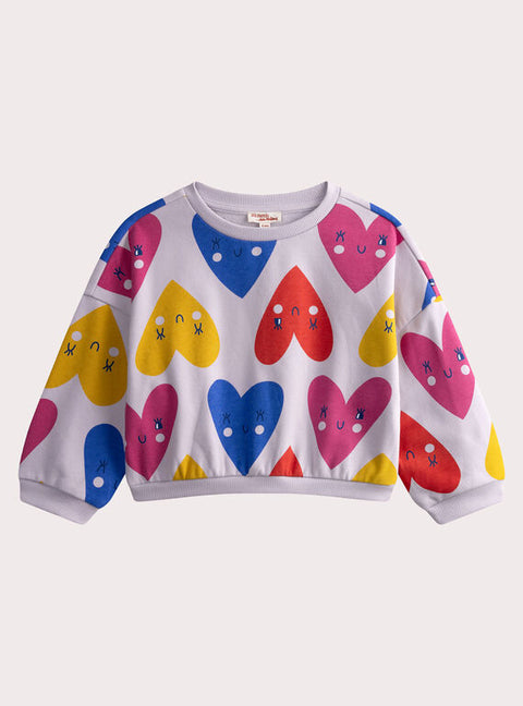 Heart Print Cotton Fleece Sweatshirt