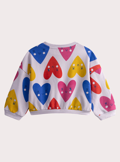 Heart Print Cotton Fleece Sweatshirt