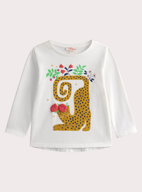 Cream Leopard Animation Cotton T-shirt