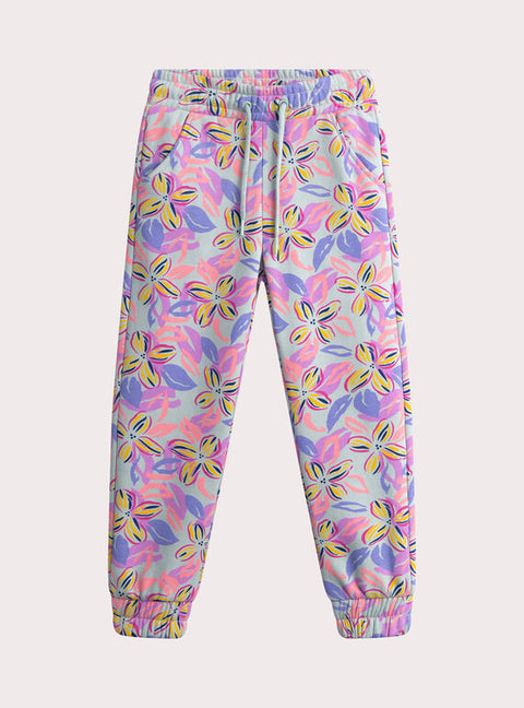 Blue Floral Print Cotton Fleece Joggers