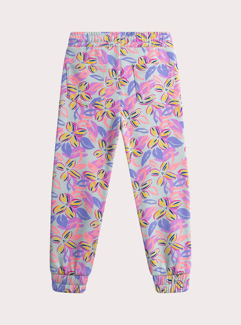 Blue Floral Print Cotton Fleece Joggers