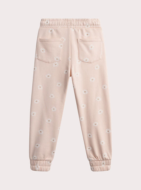 Pink Daisy Print Cotton Fleece Joggers