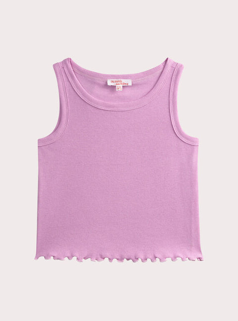 Purple Ribbed Sleeveless Cotton T-shirt