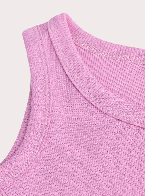Purple Ribbed Sleeveless Cotton T-shirt