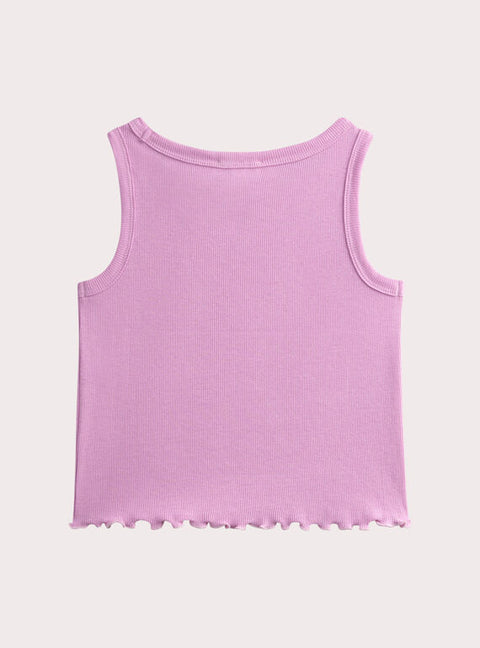 Purple Ribbed Sleeveless Cotton T-shirt