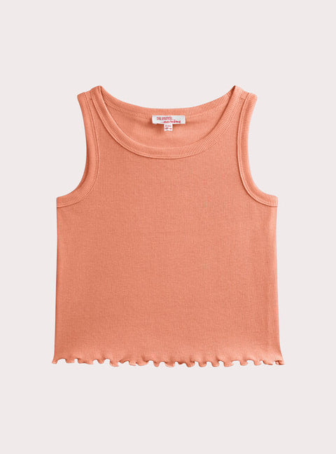 Orange Ribbed Sleeveless Cotton T-shirt
