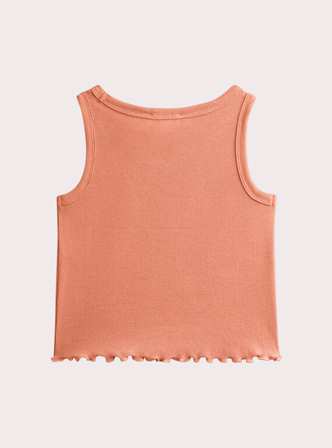 Orange Ribbed Sleeveless Cotton T-shirt