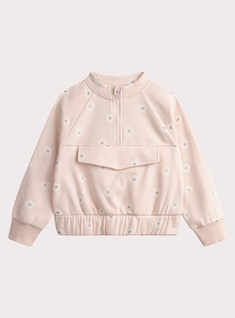 Lined Pink Daisy Print Cotton Sweatshirt