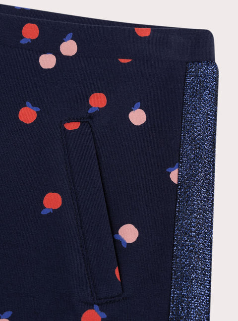 Navy Apple Print Stretch Trousers