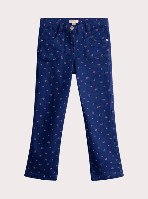 Printed Stretch Navy Cotton Rich Trousers